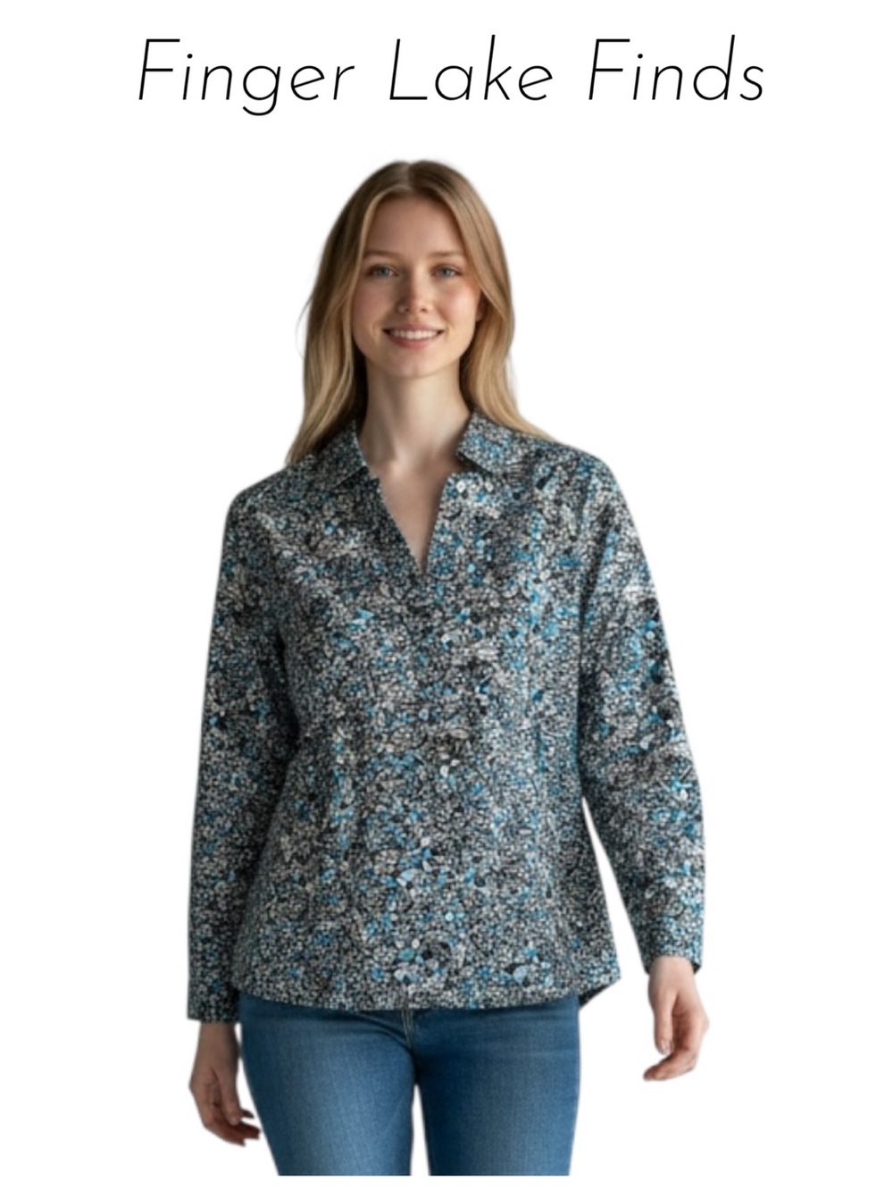 Croft and Barrow Blue Floral Button Down Stretch Shirt, NWOT